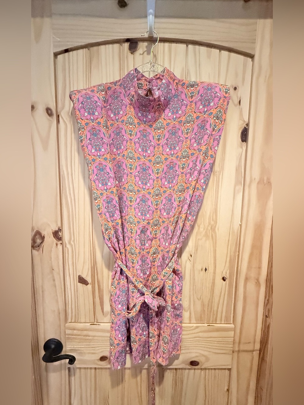 Olivaceous Pink Paisley Tie-Waist Midi Dress